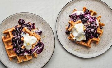 Waffles with Blueberry Compote and Lemon Ricotta Cream