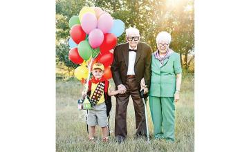 Birthday boy, five, poses in Up-themed photo shoot with great-grandparents
