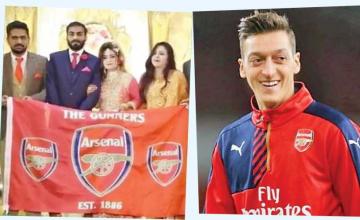 Mesut Ozil congratulates Pak couple who held Arsenal flags on wedding stage