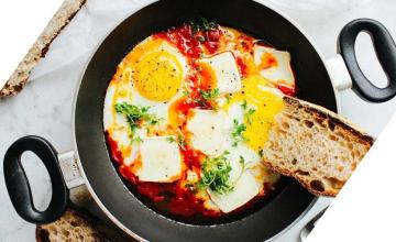 Eggs in Garlic Tomato Sauce with Brie