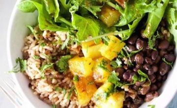 Brown Rice and Black Bean Bowl with Chile Ancho Dressing
