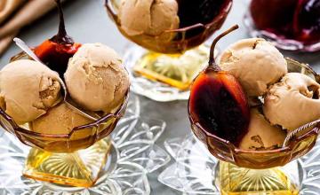Coffee Ice cream with Poached Tamarillos