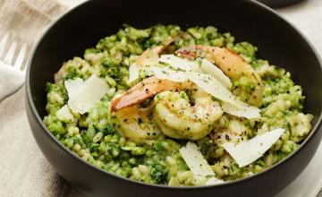 Pea Risotto with Prawns