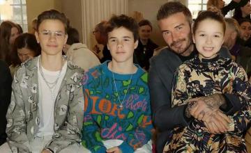 David Beckham along with kids cheered wife Victoria Beckham at a Fashion Show