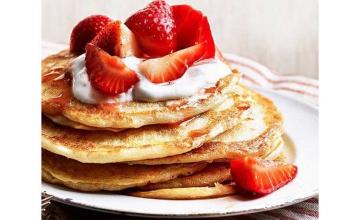 Coconut Pancakes with Lime Syrup and Strawberries