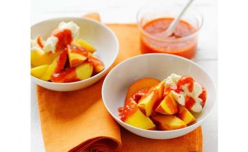 Peach & Raspberry Fruit Salad with Mascarpone