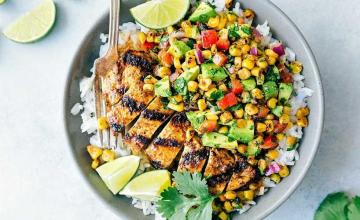 Grilled Chicken Bowls with Avocado Salsa