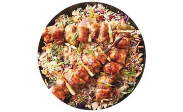 Mongolian Chicken Skewers with Fried Rice