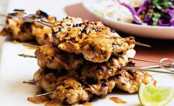 Almond Butter Chicken Satay with Asian Slaw