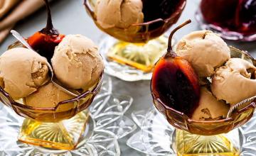 Coffee Ice cream with Poached Tamarillos