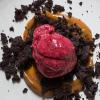 Plum Sorbet with Chocolate Crumbs and Dulce de Leche