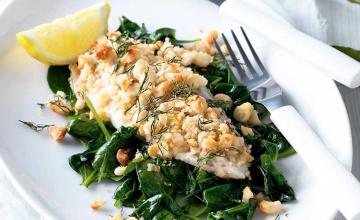 Macadamia-crusted Fish with Lemon Spinach