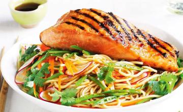 Grilled Miso Salmon with Rice Noodles