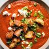 Roasted Red Pepper and Tomato Soup with Goat Cheese