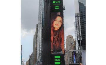 Aima Baig shines at Spotify’s Times Square billboard as the latest EQUAL Pakistan Ambassador