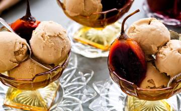 Coffee Ice cream with Poached Tamarillos