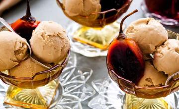 Coffee Ice cream with Poached Tamarillos