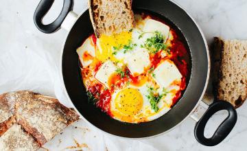 Eggs in Garlic Tomato Sauce with Brie
