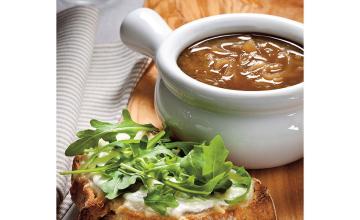 Caramelised Onion & Barley Soup with Cheese Croutons